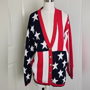 Charter Club Red, White, and Blue Star Cardigan Vintage 1990’s Cotton